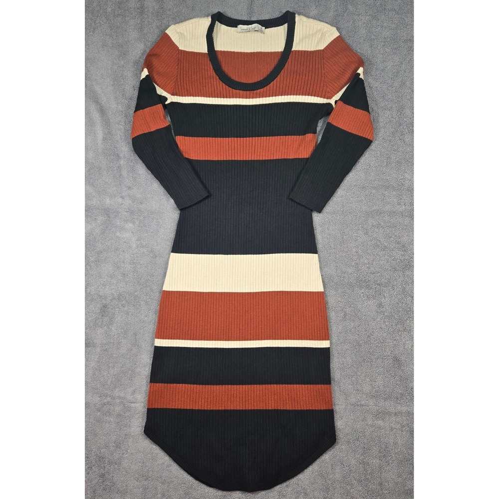 Summer & Sage Striped Knit Dress Womens Medium Black Rust Cream SD-0056B